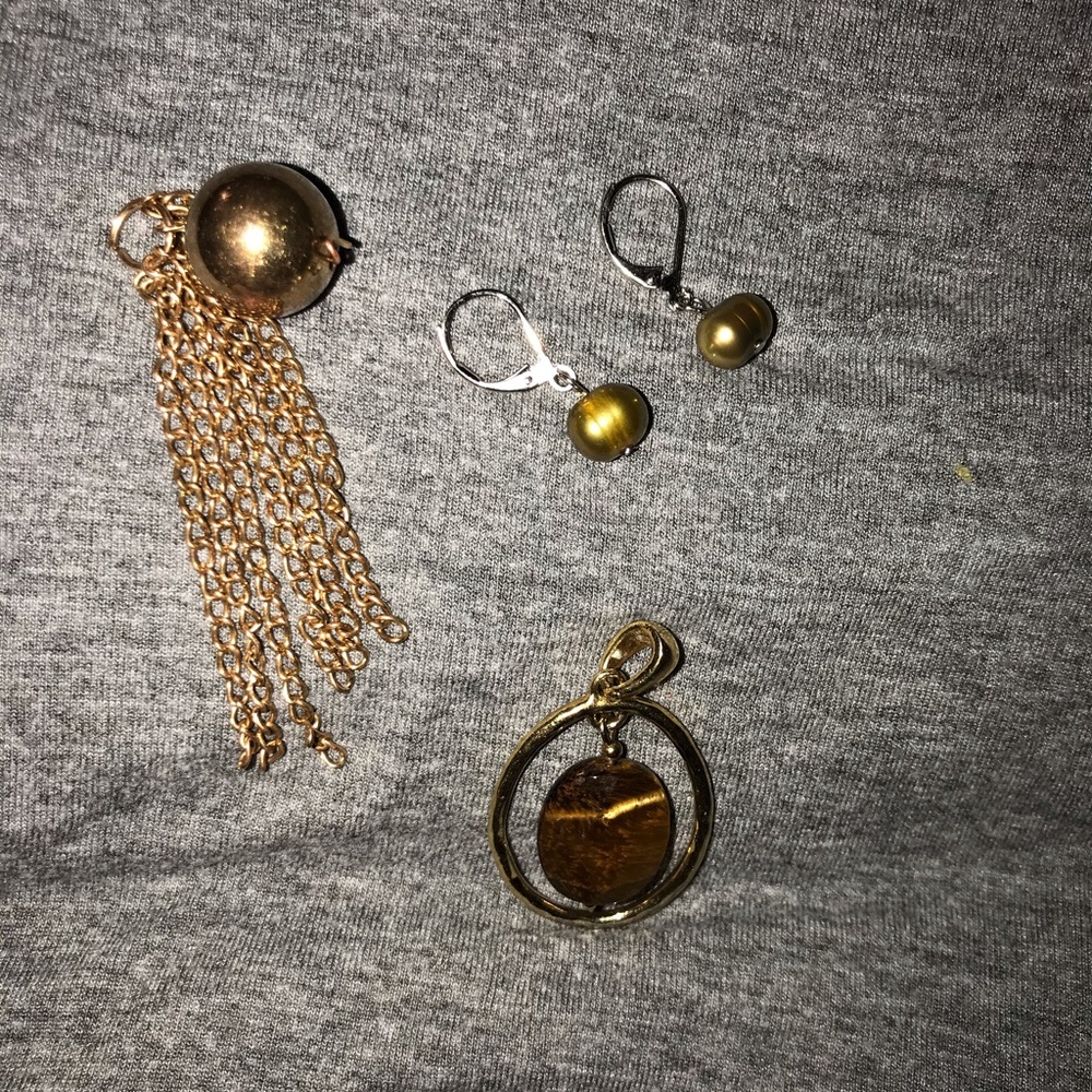 Brass, gold plated mix match earrings &2 pendants